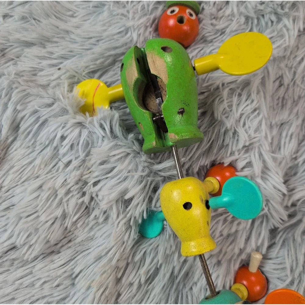 Lot Of 2 Vintage 1956 Fisher-Price Wooden Pull Toy Duck Family School Bus